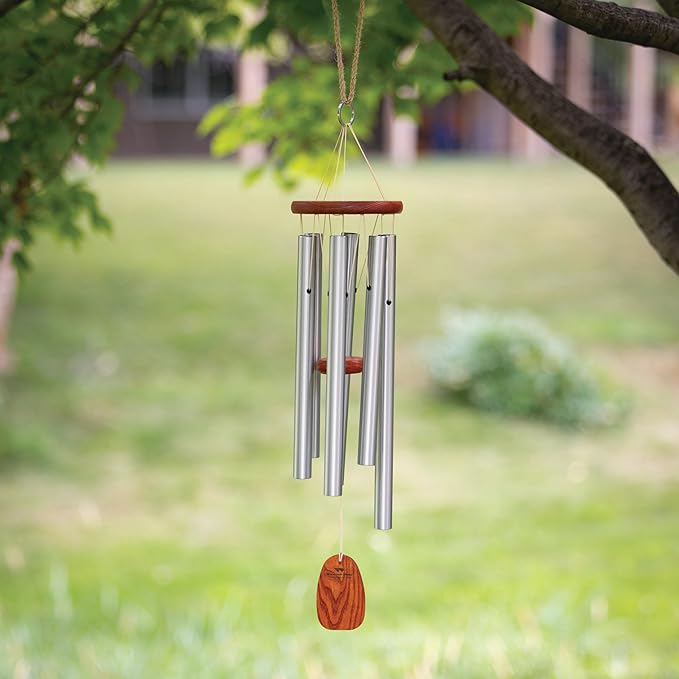 Woodstock Wind Chimes Original Amazing Grace Chime, Memorial Chimes for Outside, Outdoor Decor for Patio, Porch, Garden, Sympathy Chime, Silver, 24"