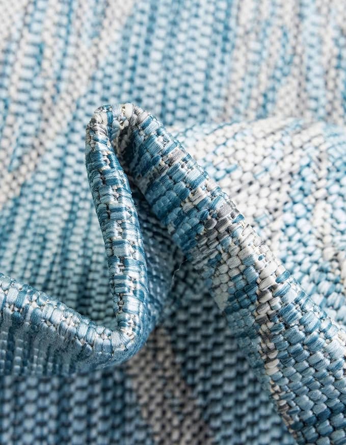 Unique Loom Outdoor Botanical Collection Area Rug - Leaf (10' 8" Square, Light Aqua/ Ivory)