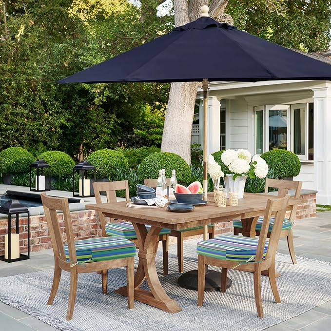 Topotdor Outdoor Chair Cushions Set of 2, Waterproof Patio Chair Cushions for Outdoor Furniture, Round Corner Seat Chair Pads with Ties for Patio Garden Dining Office, 18"x18"x2", Blue Stripe