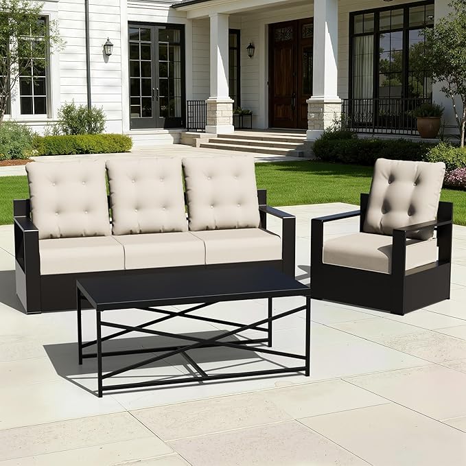 Joyside Outdoor Chair Cushions Set, 22x25/22x24 Inch Patio Furniture Cushions, 6’’ Thick, Water Resistant & Fade Resistant, Outdoor Replacement Cushions for Seat and Sofa