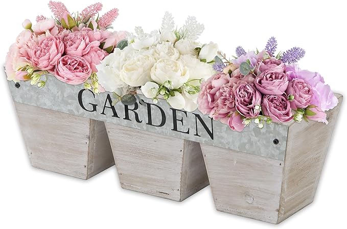 SOFE Small Wood Planter Box, Rustic Porch Rectangle Flower Pot Garden Containers, 11 Inch Long Decorative Planter, Indoor Patio Table Centerpiece, Living Room, Dining Room, Study Decor
