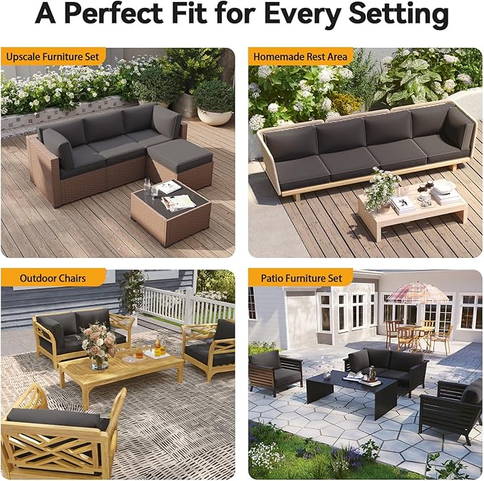Aoxun Outdoor Replacement Cushions for Patio Furniture, 4'' Water-Repellent Sofa Cushion for 4-Seat Rattan Wicker Sectional, Deep Seats & Fade Resistant (9-Piece, Grey)