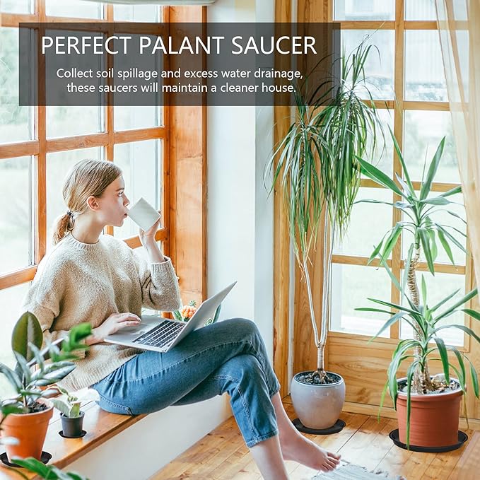 6 Pack of Plant Saucer 8 Inch, 8 inch Plant Saucer Round, Plastic Flower Plant Trays for Pots, Plant Saucers for Indoors 8", Plant Pot Saucers, Planter Tray for Planter 6-8" (8", Black)