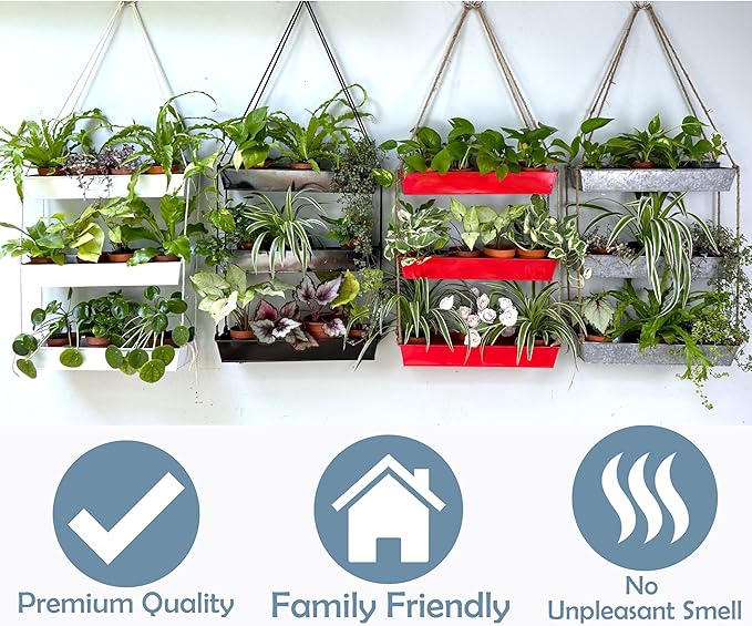 LaLaGreen Hanging Wall Planter - 16 Inch Three Tier Plant Hanger for Succulent Indoor Herb Planter Modern White Boho Metal Wall Plant Holder Decor, Vertical Garden Hanging Planter Shelf Large Outdoor