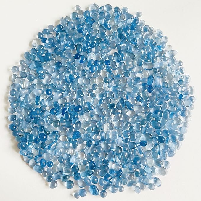 Glass Stones, 0.85LB/385g Aquarium Gravel Rocks, Blue Pebbles for Fish Tank, Sea Glass for Vase Filler Craft