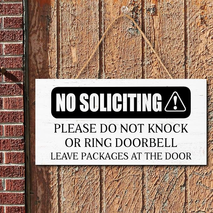 No Soliciting Wood Hanging Sign for Front Door,Do Not Knock or Ring Doorbell Sign for House Home