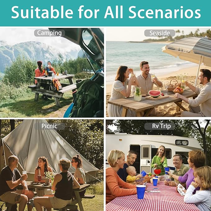 Fitted Waterproof Picnic Table Cover with Bench Covers Heavy Duty Elastic Outdoor Camping Tablecloth for 8 Foot Rectangle Tables Summer Rv Accessories Patio Garden Road Trip Essentials Gifts