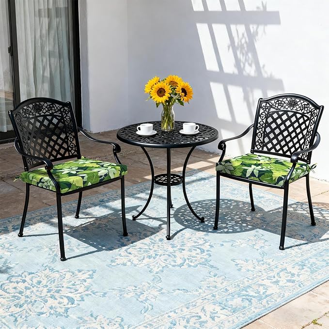 LVTXIII Outdoor Chair Cushions 19"x19"x2" Pack of 2, Water-Repellent Square Corner Memory Foam Seat Cushions with Ties for Garden Patio Furniture, Jungle Leaves