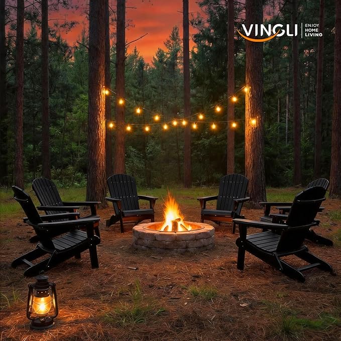 VINGLI Folding Adirondack Chairs Set of 2, Wood Adirondack Chair for Outdoor, Foldable Fire Pit Chairs for Patio, BBQ, Porch, Yard, Pool, Black