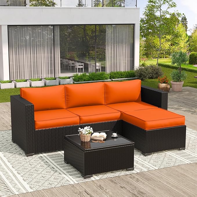 Amopatio Outdoor Sofa Replacement Cushion Set. Waterproof Seat and Back Cushions for Patio Fumniture - Extra-Thick Cushions, Machine- Washable Covers(Orange)