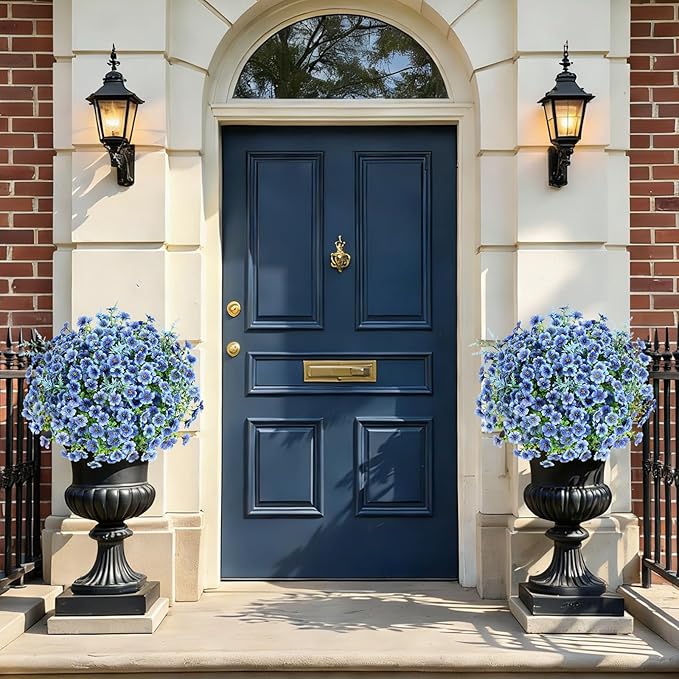 SHareconn 24 Bundles Artificial Flowers for Outdoors Decoration, Faux Plants Fake Silk Colorful Daisy Eucalyptus Lavender, UV Resistant for Outside Home Porch Patio Indoor Spring Decor, Blue