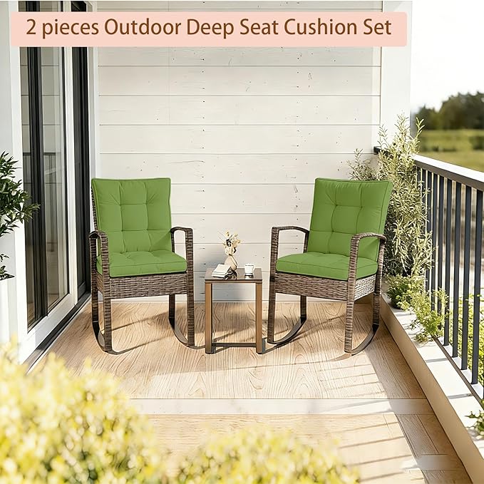 2 Piece Outdoor Patio Chair Cushions, Fade Resistant Outdoor Cushions for Patio Furniture, 6 inch Thickened Rocking Chair Cushions Set (Light Green, 24x24x6 inch - 2 Pieces)