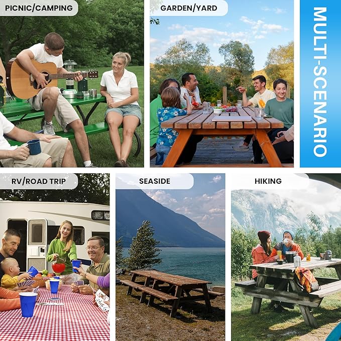 Picnic Table Cover with Bench Covers Non Slip Waterproof Vinyl Tablecloth for 8 Foot Rectangle Tables Gardening Needs Camping Rv Roadtrip Items for Tent Camper Gift for Teen Woman Man