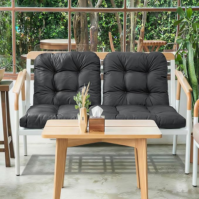 Wicker Chair Cushions of 3 Pieces, Waterproof Cushions for Patio Furniture, Tufted Wicker Outdoor Furniture Cushions, 1 Patio Loveseat Cushion and 2 U-Shaped Cushions, 44"x19"x5", Dark Grey