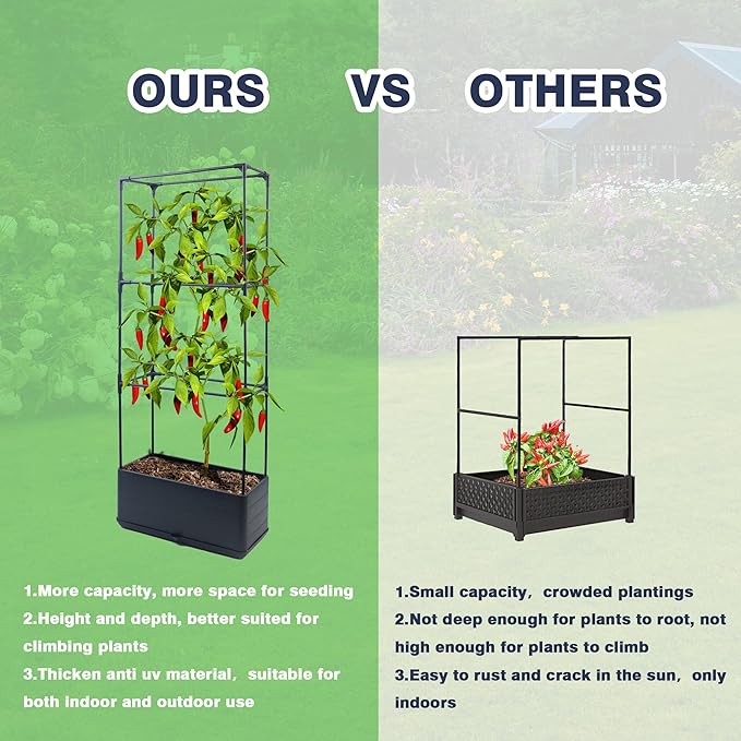 2Pack Raised Garden Bed Planter Boxe with Trellis, 43.4" Self Watering Tomato Raised Planter Box with Trellis for Climbing Vegetable Flowers and Plants, Tomato Cage for Indoor Outdoor Use