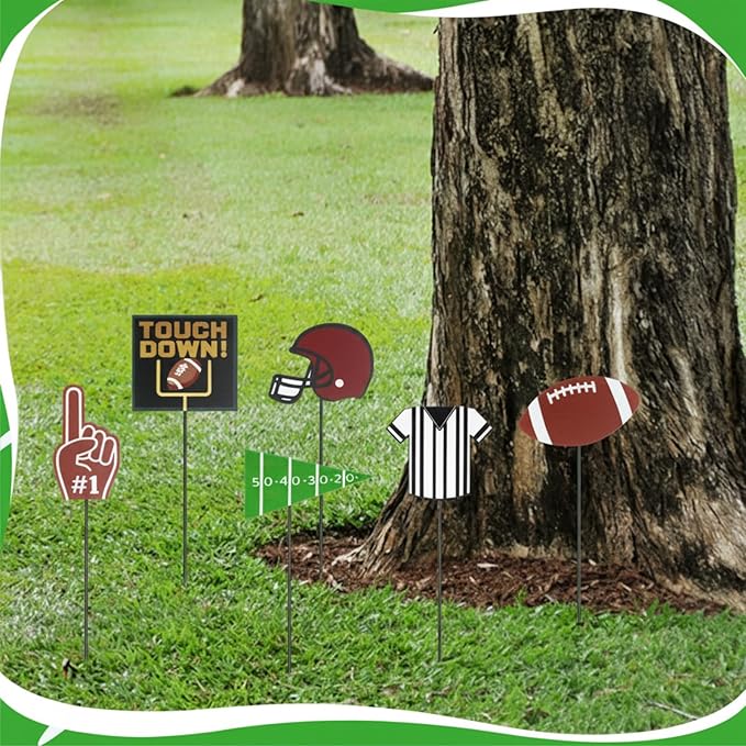 Pickmesh 6 Pcs 12" Football Yard Sign with Stakes Metal Football Helmet Garden Stake Yard Decorations Sport Party Planter Stake for Pot Walkway Pathway Garden Outdoor Decoration