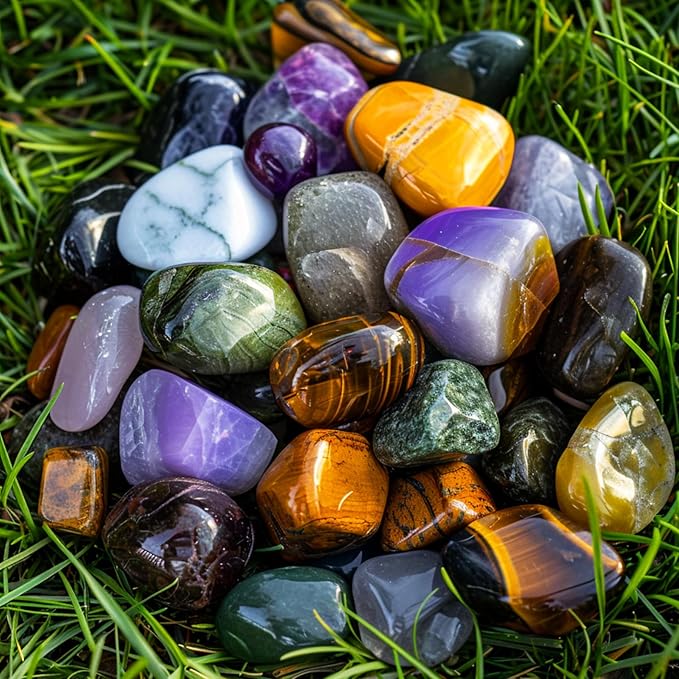 Polished Stone Set, Limited Edition, 50 Pcs, 1.8 lbs, 0.8 Inches, 25 Types of Extra Large Tumbled Gemstones and Crystals in Bulk for Healing, Reiki, Meditation, and Witchcraft