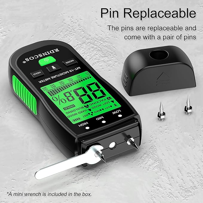 RDINSCOS Moisture Meter for Firewood Digital Wood Moisture Tester Firewood and Lumber Water Leak Detector for Wall,Lumber, building,Firewood,Humidity Tester