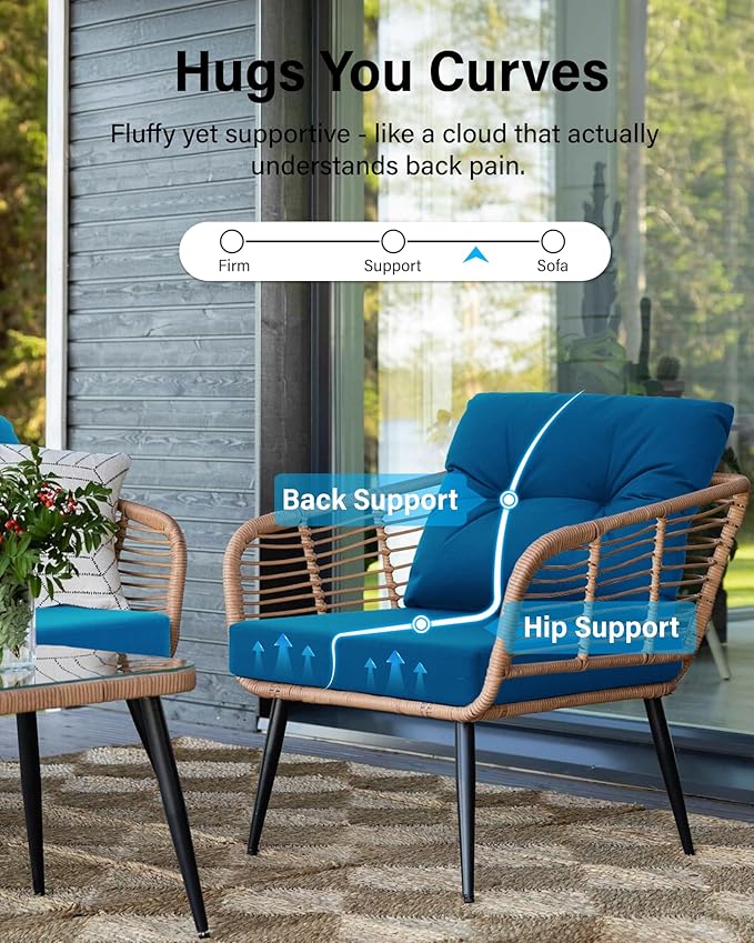 YEFU Olefin Outdoor Chair Cushions: Fade Resistant Outdoor Seat Cushion 24 x 24 - All Weather Patio Furniture Cushion with Ties - Deep Seat Patio Cushions for Chair Sofa Couch(Dark Blue)