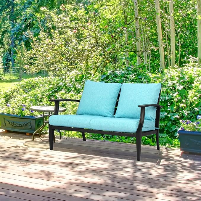 Aoodor 24" x 24" Patio Deep Seat Cushion Set, Water Resistant & Fade Resistant Outdoor Furniture Cushions with Adjustable Straps for Patio, Deck, Garden, Set of 2, Teal