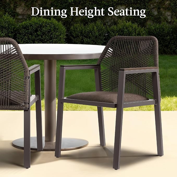Best Choice Products Outdoor Dining Arm Chair Set of 2, Aluminum Frame with Armrest, All-Weather Woven Rope Chair Design - Brown/Mocha