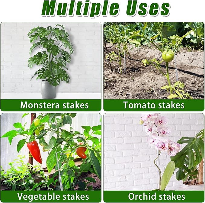 5 Pack Extendable Metal Plant Stakes, 7IN to 24.5IN Adjustable Monstera Plant Supports with Cable Tie Indoor Outdoor Plant Holder Sticks for Monstera Orchids Tomatoes Vines
