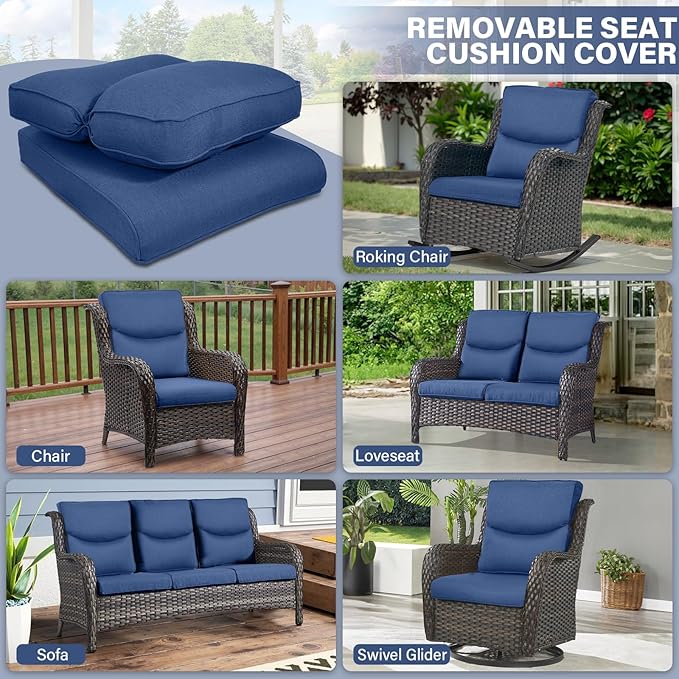 Outdoor Chair Cushions - 22 * 24" Outdoor Patio Cushions with Removable Cover, 28D High Density Sponge Filling Patio Furniture Cushions for Chairs, Rocker, Sofa and Loveseat - Blue