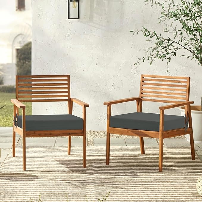 downluxe Outdoor Chair Cushions Set of 4 for Patio Furniture, Water-Resistant Square Corner Patio Chair Cushions with Ties, High Density Foam Outdoor Seat Cushion, 18.5" X 16" X 3", Dark Grey