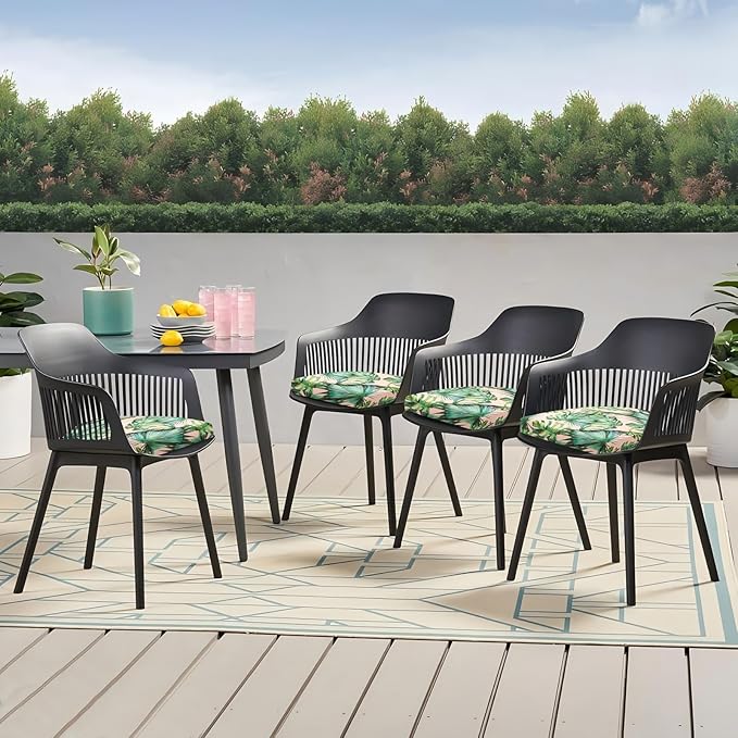 Outdoor Chair Cushions Set of 4, 17 x 16 Inch Patio Chair Cushions for Outdoor Furniture, Water Resistant, Non-Slip Ties(Tropical Rainforests)