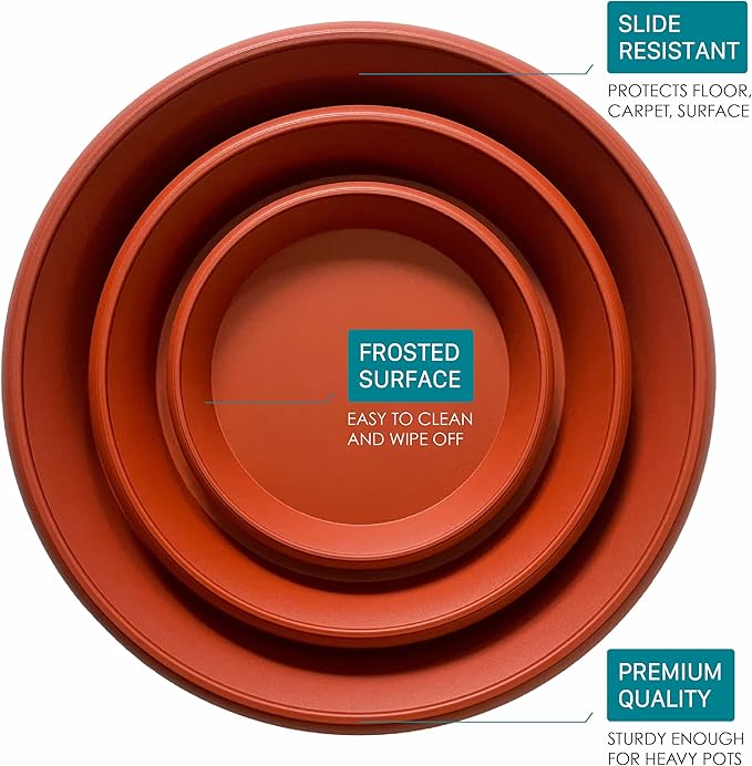 Plant Saucer 6 Pack Drip Trays Planter Pot Base Heavy Duty Plastic Drainage Tray for Indoor Houseplants Outdoor Garden 5 inch 8 inch 11 inch 3 Sizes 2 Each Round (Terracotta)