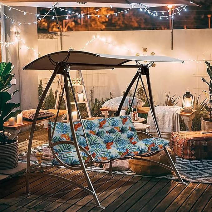 2-3 Seat Swing Replacement Cushion, Outdoor Bench Cushions with Backrest Thicken 4", Patio Furniture Garden Porch Loveseat Glider Pad Anti-Fading Waterproof (Hawaiian Flower, 40x40in)