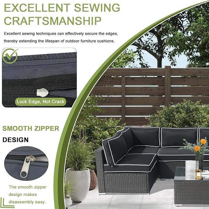 14Piece Outdoor Sofa Cushion Replacement, Patio Furniture Waterproof Cushion with Zippers, fit 6-Seat Outdoor Wicker Rattan Sectional Couch (Black and White, 24.8"x24.8"x3.15")