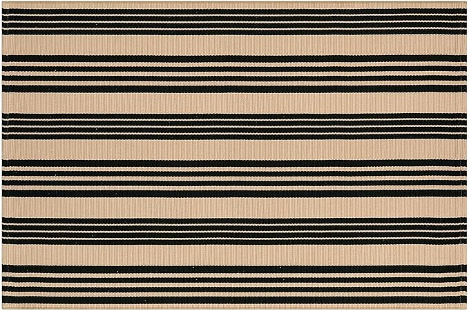 OJIA Outdoor Area Rugs 4'x6', Black and Tan Outdoor Rug Machine Washable Patio Rugs Cotton Hand Woven Entryway Rug Indoor Rugs for Bedroom/Porch/Deck/Backyard/Camping/Living Room