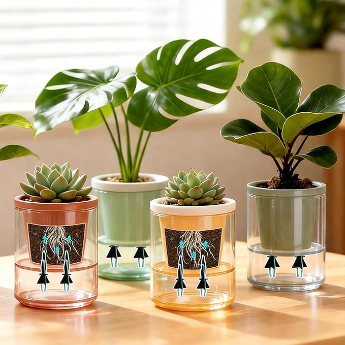 6-Pack Self Watering Planter Insert with Cotton Wick | Stable DIY Automatic Plant Watering System for 2-3 Inch Pots | Eco-Friendly Moisture Stake for Indoor Plants, Vacation & Travel Care
