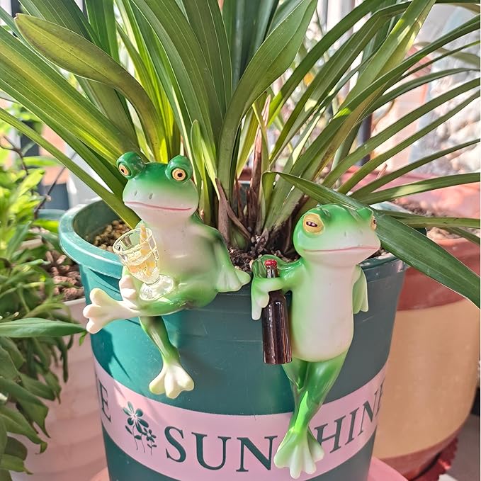 Happy Tiny Frogs Garden Statue – Outdoor Decorative Frog Planter for Plants, Small Cute Frogs Figurine for Lawn & Garden Decor – Funny Frog Gift for Women, Fairy & Pot Decor