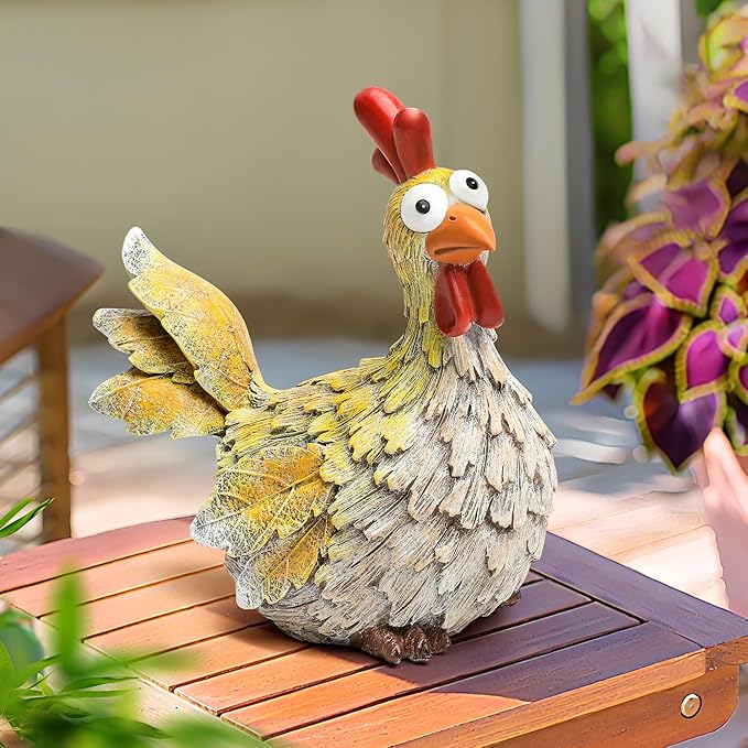 Outdoor Farmhouse Funny Chicken Statues Garden Cute Chicken Decorations Resin Animal Figurines Hen Yard Art Sculpture for Farm, Garden, Patio, Lawn, Outside Home Hen Decor