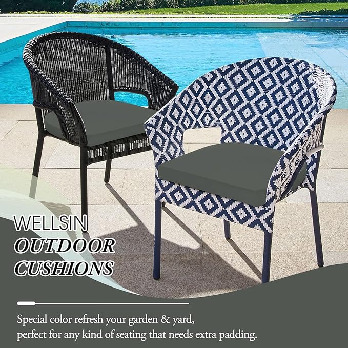 Wellsin Outdoor Chair Cushions for Patio Furniture - Patio Chair Cushions Set of 4 - Water Resistant Round Corner Outdoor Seat Cushions 17"X16"X2", Charcoal Grey