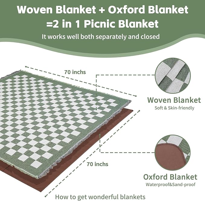 2 in 1 Extra Large Camping Blanket Outdoor Picnic Yoga Mat Lightweight Car Essential Roadtrip Gadget Rv Accessories Glamping Tent Gear Must Haves Hiking Stuff Backpacking Necessities Women Beach Gift