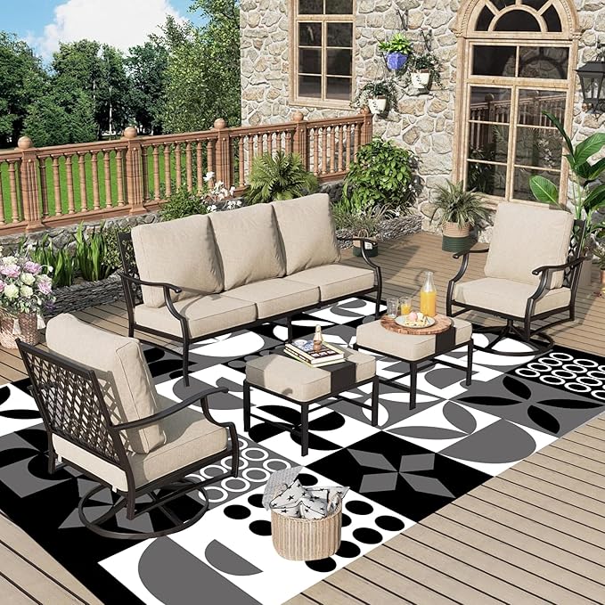 WILDROOTS 5x8 Feet Simple Porcelain Plastic Outdoor Rug, Stain Resistant Waterproof Reversible Outdoor Patio Rug, Fade Resistant Camping Rug