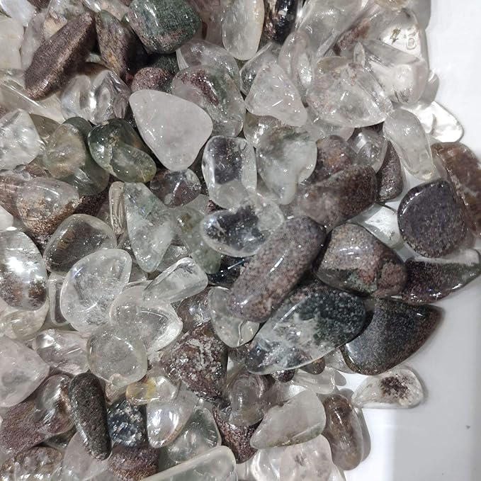 IMALY Phantom Quartz Tumbled Chips Stone Polished Crushed Healing Crystal Quartz Pieces Irregular Shaped Stones for Home Decorative Stones Vases Plants Succulents 0.5lb