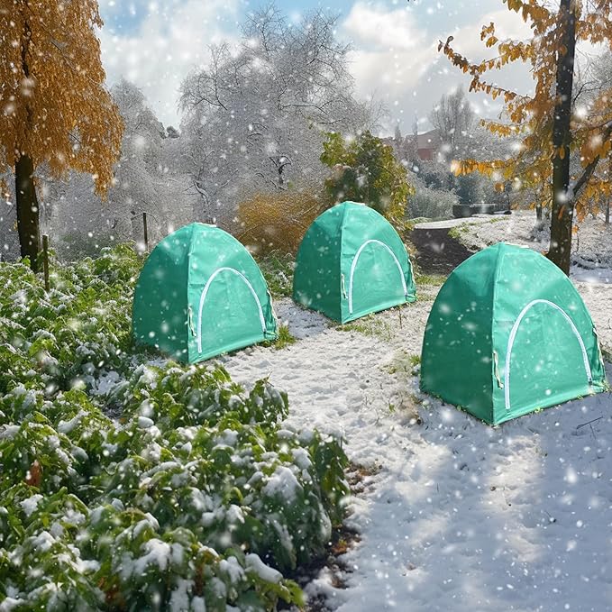 Plant Covers Freeze Protection, Rifny 28 x 28 x 30 inch Shrub Rose Bush Covers for Winter Outdoor Plants, Frost Cloth with Zipper Steel Stakes Protecting Potted Plants from Deer Rabbit Chicken (2 PCS)