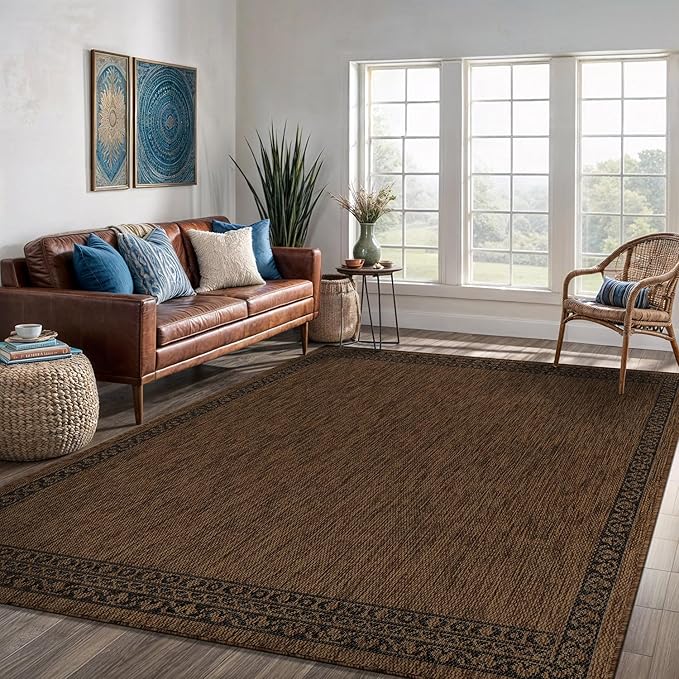 Washable Outdoor Rug 10x14 Modern Area Rugs Outdoor Carpets Bordered Pattern Non Shedding Waterproof Easy Clean Patio Deck Porch Living Room Bedroom Garden RV (10 X 14 Gold)