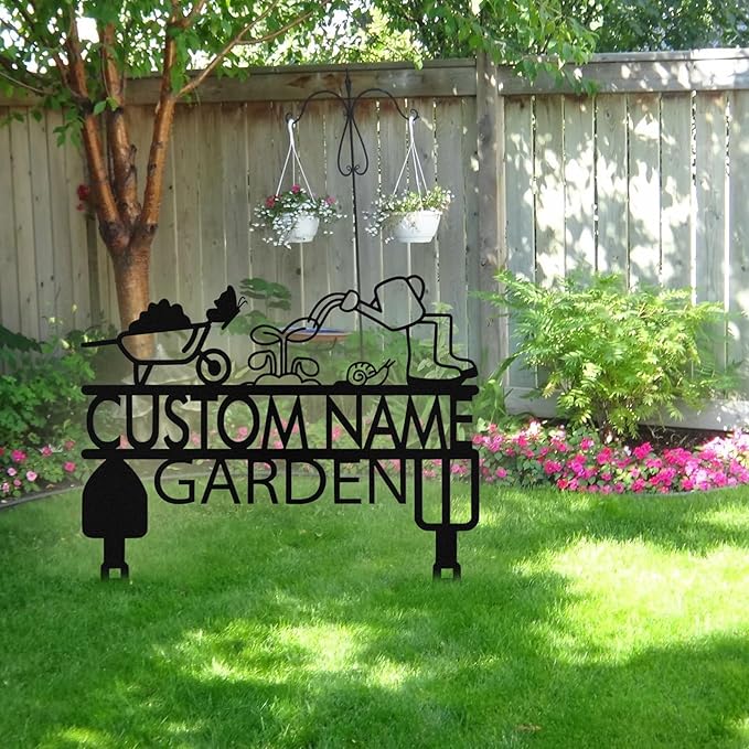 Custom Metal Garden Sign with Stake, Personalized Garden Tool Signs for Outside, Customized Garden Name Signs for Yard Lawn Outdoor Decor Gardening Gifts for Moms Grandmas Gardeners