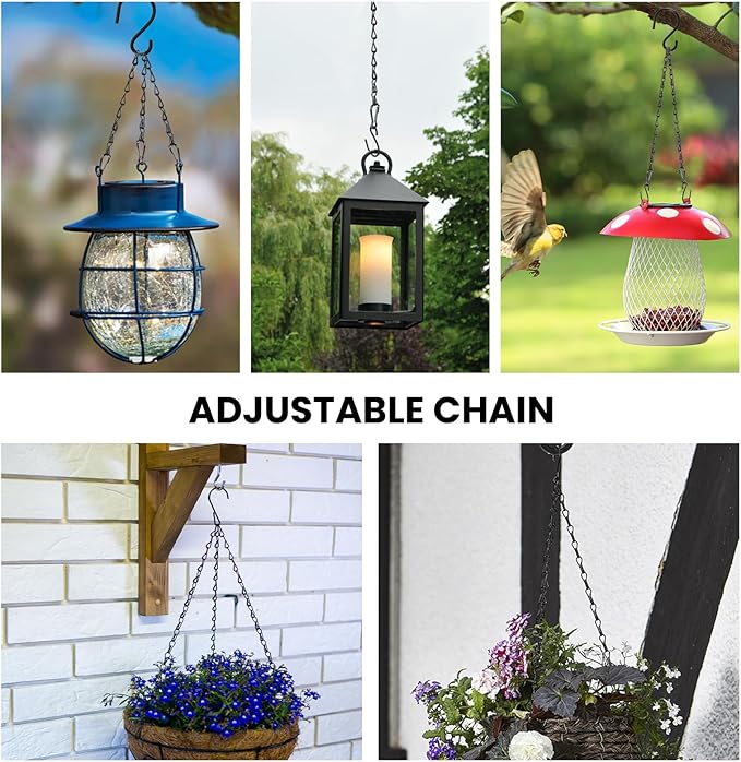 Black Chain for Hanging Plants, 6 PCS Small Chain for Hanging Basket, 24.5IN Hanging Chains with Hooks, Adjustable Plant Chain, Decorative Metal Hanging Basket Chain for Planter, Bird Feeder, Sign