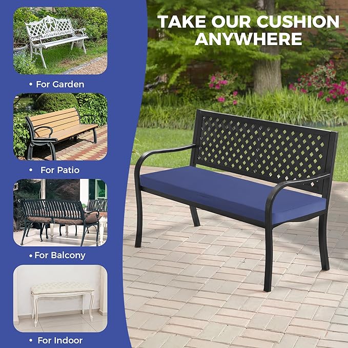 Outdoor Bench Cushions for Outdoor Furniture, 45x18x3 Inch, Waterproof Bench Pillow, Fade Resistant Long Bench Seat Pads for Garden, Indoor, Porch Swing, Navy Blue