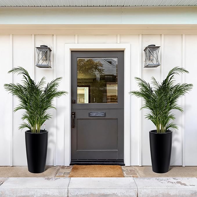 GarveeLife 30 in Tall Planters for Outdoor Plants Set of 2, Large Outdoor Planters for Front Porch Decor with Drainage Holes&Water Level Monitor &Inner Bucket, Automatic Watering, Black