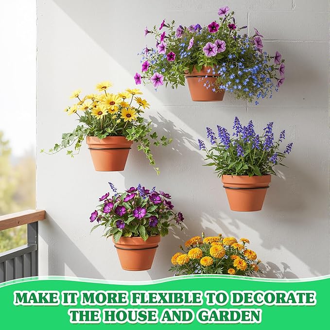 Menkxi 6 Pcs 10 Inch Flower Pot Holder Wall Planter Ring Hanger Metal Wall Plant Hanging Pot Holder Mounted Hanging Bracket for Indoor Outdoor Home Garden Plant Flower Display, Black