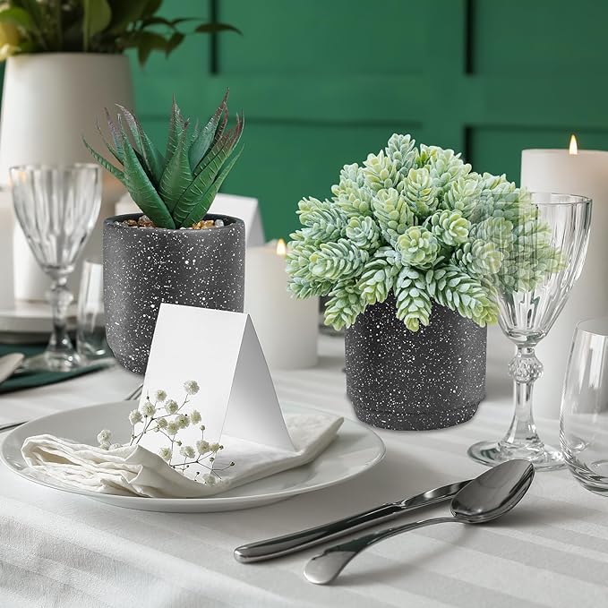 Winlyn 3-Pack Artificial Potted Succulent Plants - Aloe, Hops, String of Pearls - Realistic Faux Plants in Black Cement Pots - Modern/Contemporary Style - Ideal for Home Office Bathroom Indoor Decor