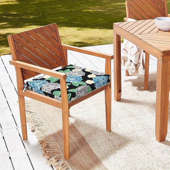 LVTXIII Outdoor Seat Cushions Set of 4 Square Corner Chair Cushions with Ties, Patio Chair Pads for Home Office and Patio Garden Furniture Decoration 18.5"x16"x2", Peony Garden
