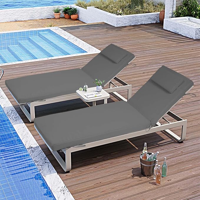 Chaise Lounge Cushions Outdoor Set of 2, 80x26x3 Lounge Chair Cushions for Outdoor Furniture, Patio Lounger Pads with Removable Cover for Pool, Deck, Lawn,Dark Gray